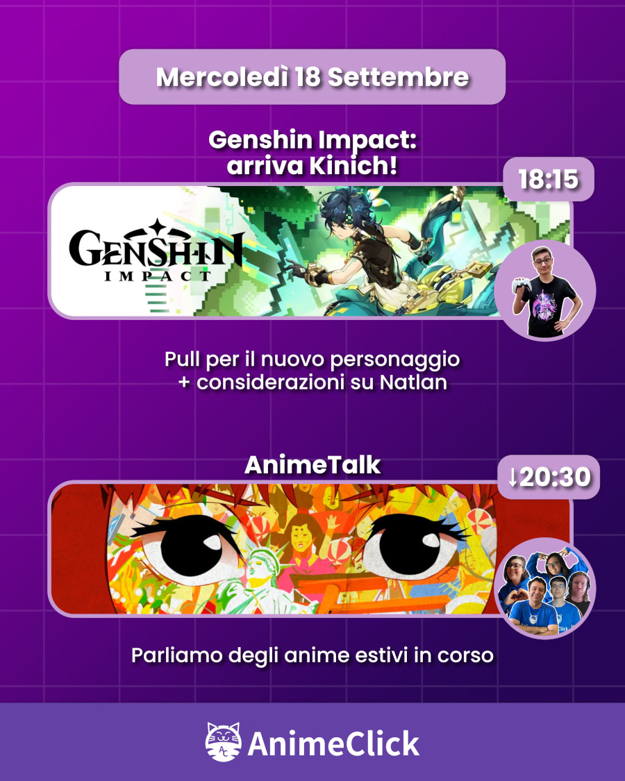 AnimeClick su Twitch: programma dal 16 al 22 settembre AnimeClick su Twitch: programma dal 16 al 22 settembre
